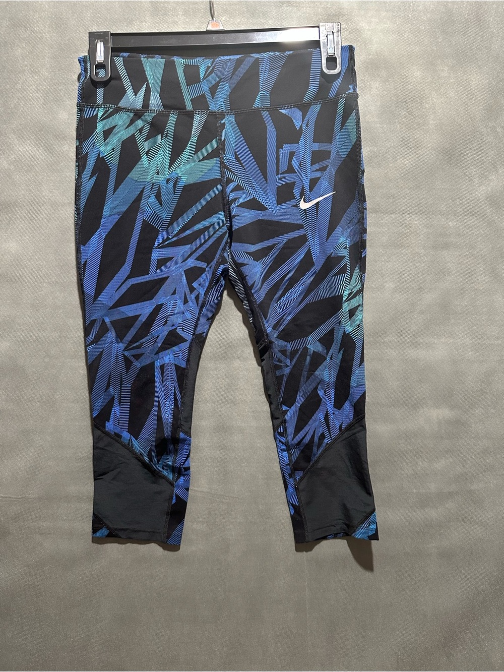 Nike Epic Lux Dri-Fit Crop Running Leggings Blue Geometric Print Pocket Size L